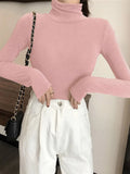 Black White Turtleneck Female T-shirts autumn Fashion Elegant Women solid Long Sleeve T shirt slim Casual basic Tee