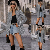 Zingj Women's Clothing Station Autumn And Winter Thousand Bird Case Long Sleeve Cardigan In The Long Style