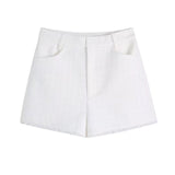 Women Elegant Solid Sets Fashion Double Breasted Cropped Blazer Suits With High Waist Textured Shorts