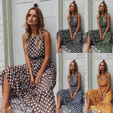 Women Maxi Party Dresses female sleeveless vestidos Elegant Beach Polka Dot Dress Floor Length Evening Club Dress Ladies