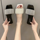 Zingj Version 2023 New Summer Fashion Slippers Women's Water Drill Hong Kong Style Flat Bottom Flip-Flops Beach Sandals Women's