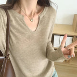 V-Neck Long-Sleeved Bottomed Shirt A Soft Waxy Loose Casual Blouse Is Worn In The New Autumn