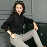 Tops Blouses new Spring Plus Size Casual Chiffon Blouse V-Neck Solid Shirt Bow Lantern Sleeve fashion Blusas