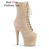 Voesnees 20CM Suede Sexy Hate Day High Boots 17CM Round Toe Pole Dance High Heels Nightclub Model Catwalk Platform Shoe Big