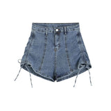Shorts Jeans Side Drawstring Lacing High Waist Casual Fashion Vintage Self Cultivation Sexy Denim Hot Pants Ladies