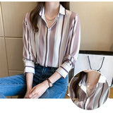 Woman Blouses 2023 Striped Shirts Long Sleeve Womens Tops Button Up Shirt Polo Neck Female Clothing Basic OL Ladies