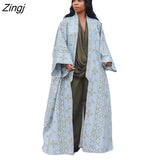 Trench Full Sleeve Print Coats Casual Fashion Overcoat Women Windbreaker Outer Long Bandage