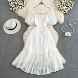 Zingj French Tea Bubble Sleeves Show Thin, Advanced Temperament Dress, Palace Style Design, A-Shaped Skirt,