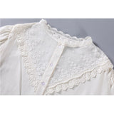 Spring Summer Chiffon Blouse Femme Long Sleeve Loose Solid Blouses Women Casual Hollow Crochet Floral Female Shirt