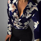 Zingj Wise Popular Autumn Loose Long Sleeve V Collar Print Women's Shirt Shirt