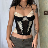 Zingj Wind Sexy Perspective Condole Belt Vest Female 2024 Summer Lace Stitching Mesh Spicy Girl New