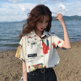 Harajuku Shirt Short Sleeve Tees Chiffon Blouse for Women Women's Summer Tunic 2023 Fashion Women Hawaiian Shirt Cute