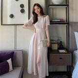 Women Elegant Fashion Midi Dress 2022 Summer Female Korean Style Slim Casual Party Chic Sexy