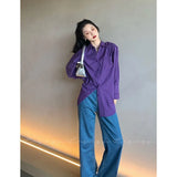 Purple Striped Shirt Fashion Women Blouses 2023 Casual Youth Long Sleeve Tunics Women's Clothing Spring Summer 2023