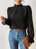 Women's Autumn And Winter New Half-High Collar Spliced Wave Chiffon Long-Sleeved Top