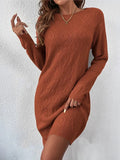 Solid Color Sexy Knitted Skirt Female Geometric Pattern Thread Round Collar Sweater