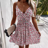 Zingj New Summer Fashion V Collar Floral Halter Waist Dress Women's