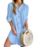 Zingj Hot Fall Casual Long Sleeve Lapel Button Shirt Dress Women's