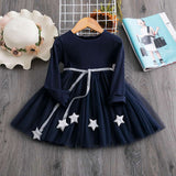 Girls Long Sleeves Dress Sequins Star Party Princess Dress Children's Casual Clothing Winter Daily Clothes Vestido