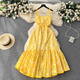 Style Printing Suspender Dress Women's Summer Hollowed-Out Fork Design Sense Of Minority Chic Super Fairy