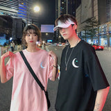 Sleeve T-shirts Printed Reflective Couples Harajuku Streetwear Hip-hop Stylish Simple Korean Popular Unisec Clothes