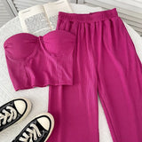 Zingj Slim Show Thin Wipe Chest Vest Top High Waist Show Thin Wide Leg Pants Casual Pants Two Pieces Of Female Summer