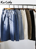 Slit Long Denim Skirts For Women Jeans White Summer 2022 Maxi Skirt Pencil Khaki Denim Skirt High Waist Office For