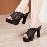 High-Heeled Slippers Summer 2023 New Fashionable Thick-Soled Net Slippers Large Size Slippers Wear Thick