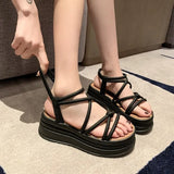 Zingj Celebrity Platform Heighten Cross Belt Roman Shoes Female 2024 New Summer Versatile Casual Fairy Wind Pine Cake
