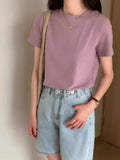 Basic Short-Sleeved T-Shirt Women's Shoulders Are Simple In Summer, Thin And Folded To Wear A Bottomed