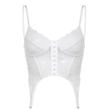 SUCHCUTE Gothic Bandage Women Tank Tops Vintage Lace Patchwork Female Crop Top Streetwear Backless Party Outfits 2022