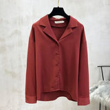 V-neck Office Shirt Korean Long Sleeve Polo Collar Women Clothing Solid Chiffon Blouse Womens Tops