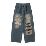 Retro Distressed Patch Ripped Design Niche Ripped JeansOutfit