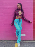 Women Lace Up PU Leather Pants Leggings Hollow Out High Waist Punk Trousers Drawstring Bandage Cut Out Tights