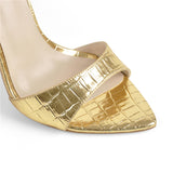 Onlymaker Women's Peep Toe Mules Gold Slip On Thin High Sandals Big Size Classic Fashion Lady
