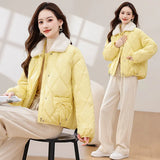 Foreign Style Cotton-Padded Clothes Women 2024 New Winter New Chinese Cotton-Padded Jacket Bow Splicing Wool Collar Thick Coat Women's Clothing-Outfit