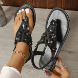 Large-Size Flat-Soled Sandals Handmade Flower Beach Sandals Temperament Classic Leisure Sandal