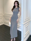 Zingj Shot South Korean Chic Summer High-Level Round-Collar Stripes Hit Color Splicing Bag Buttocks Slim Knitted