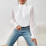 Spring And Autumn New Solid Color Half Height Folding Spliced Wavy Lotus Leaf Side Long Sleeve Yarn