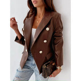 Zingj And Winter New Long Sleeve Double-Breasted Fashion PU Leather Suit Small