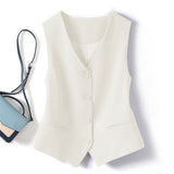 Zingj V-Neck Small Suit Vest Female Outside With Vintage Short Fold Wear Stylish Vest Horse Jacket Sleeveless Vest