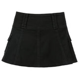 Zingj New Solid Color Personality Street Spice Girl Style Women's Denim Pleated Skirt