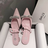 Zingj Powder ~ Huge Beauty! Laint Ered Pink Half Head Cool Slippers Women Wear Summer Silver Pointed