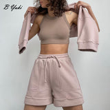 Summer Soft Cotton Sets Women Loose Casual 2 Pieces Long Sleeve Sweatshirt &amp; High Waist Pants Solid Outfits
