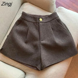 Solid Wide Leg Shorts Women High Waist Simple Basic Warm Winter New Arrivals Elegant Office Ladies All-match
