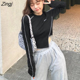 Women Crop Tops Long Sleeve T-shirts Patchwork Irregular Fashionable Undershirts Design Korean-style Ins Ulzzang Top Female