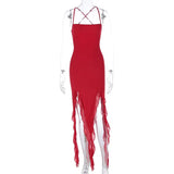 Zingj Summer New Fashion Sexy Back Mesh Stitching Flounces Irregular Women's