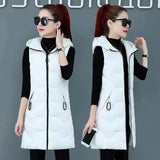 New Medium Long Down Cotton Vest Female Autumn Winter Korean Version Hooded Cotton Horse Clip Warm Vest Vest-Outfit
