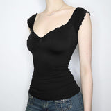 Solid Color Ruffled Short Sleeve TeeOutfit