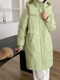 Autumn Winter New Station Hooded Down Jacket Female Long Style Reduce Age Thickening Warm White Duck Down Coat Tide-Outfit